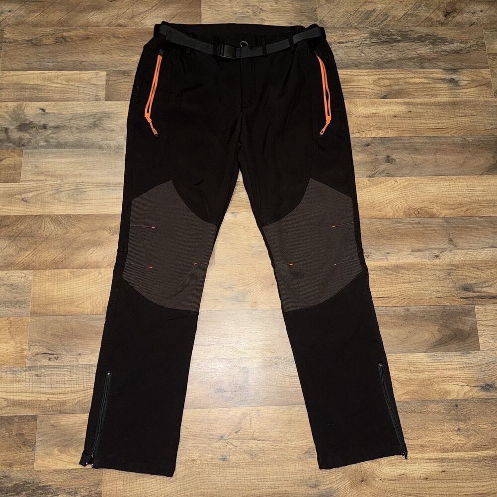 Gash Hao Pants Mens 32x30 Black Softshell Fleece Lined Hiking